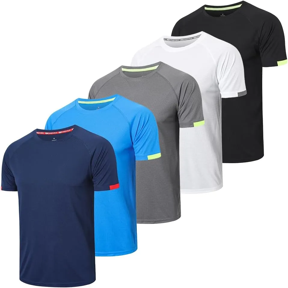 5 Pack Workout Shirts for Men Quick Dry Crew Neck Short Sleeve Tee Tops Moisture Wicking Athletic Light Gym T-Shirts