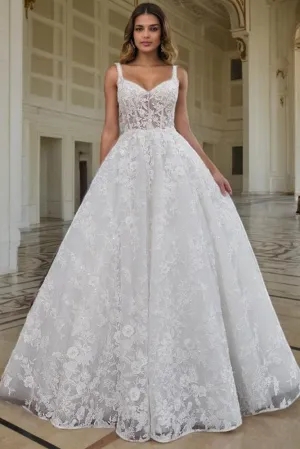 A Line Ivory Sleeveless Spaghetti Straps Wedding Gown