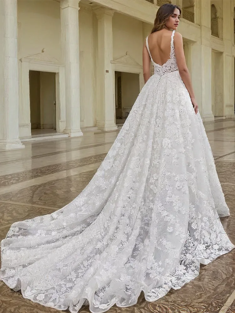 A Line Ivory Sleeveless Spaghetti Straps Wedding Gown