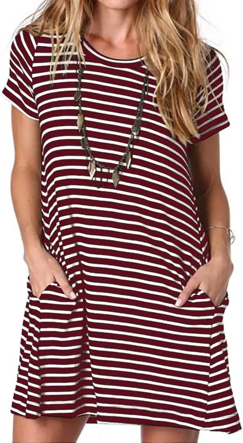 Alaster Womens Casual Summer T Shirt Dress Loose Short Sleeve Tunic Dress with Pocket for Women