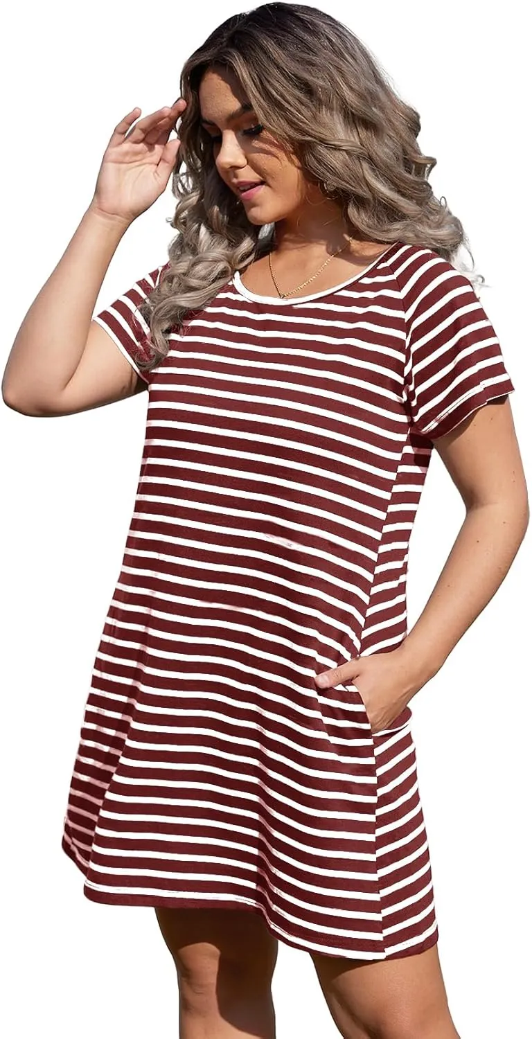 Alaster Womens Casual Summer T Shirt Dress Loose Short Sleeve Tunic Dress with Pocket for Women