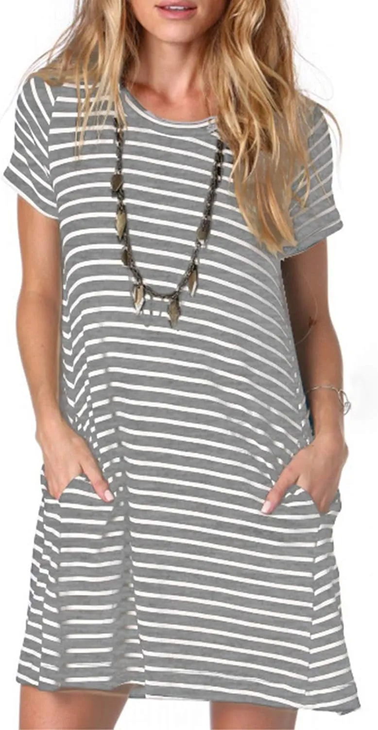 Alaster Womens Casual Summer T Shirt Dress Loose Short Sleeve Tunic Dress with Pocket for Women
