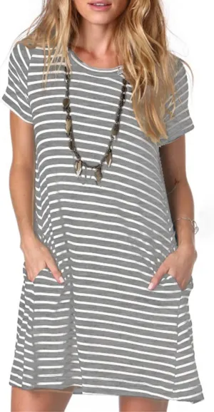 Alaster Womens Casual Summer T Shirt Dress Loose Short Sleeve Tunic Dress with Pocket for Women