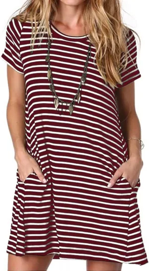 Alaster Womens Casual Summer T Shirt Dress Loose Short Sleeve Tunic Dress with Pocket for Women