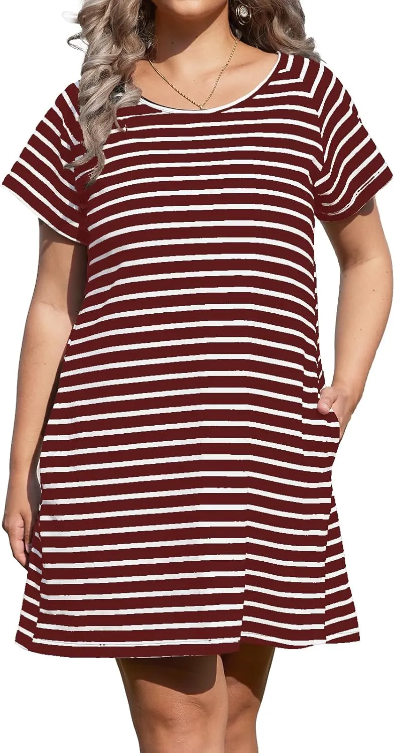 Alaster Womens Casual Summer T Shirt Dress Loose Short Sleeve Tunic Dress with Pocket for Women