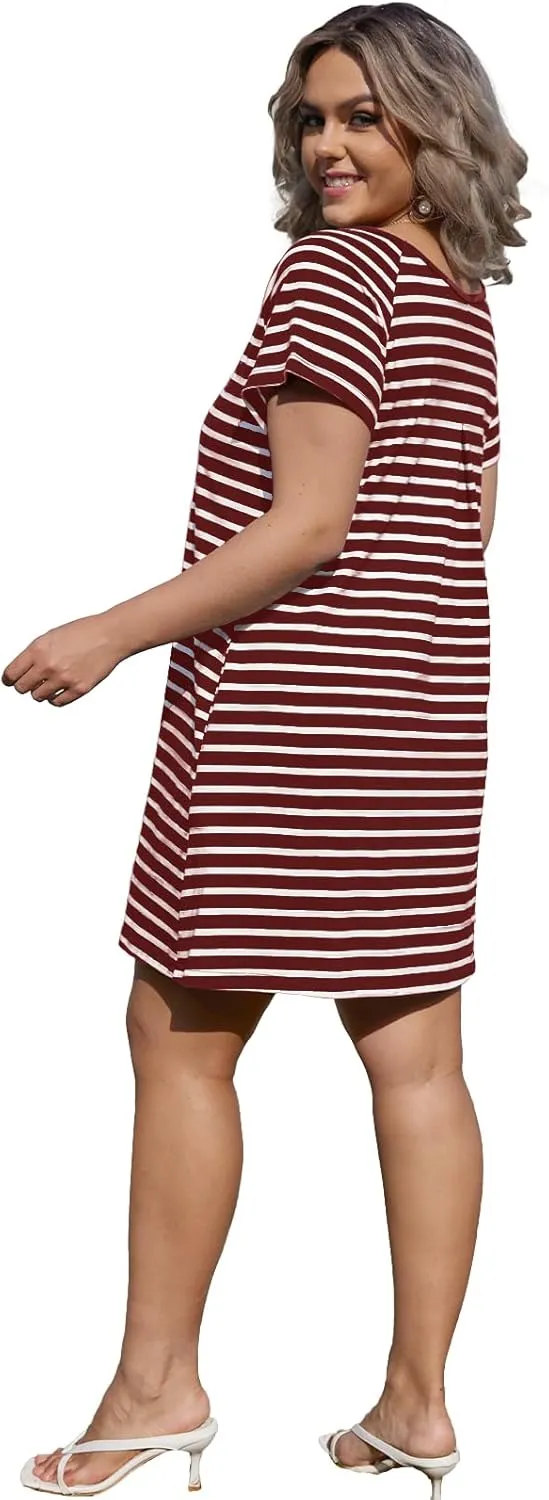 Alaster Womens Casual Summer T Shirt Dress Loose Short Sleeve Tunic Dress with Pocket for Women