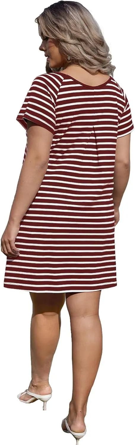 Alaster Womens Casual Summer T Shirt Dress Loose Short Sleeve Tunic Dress with Pocket for Women