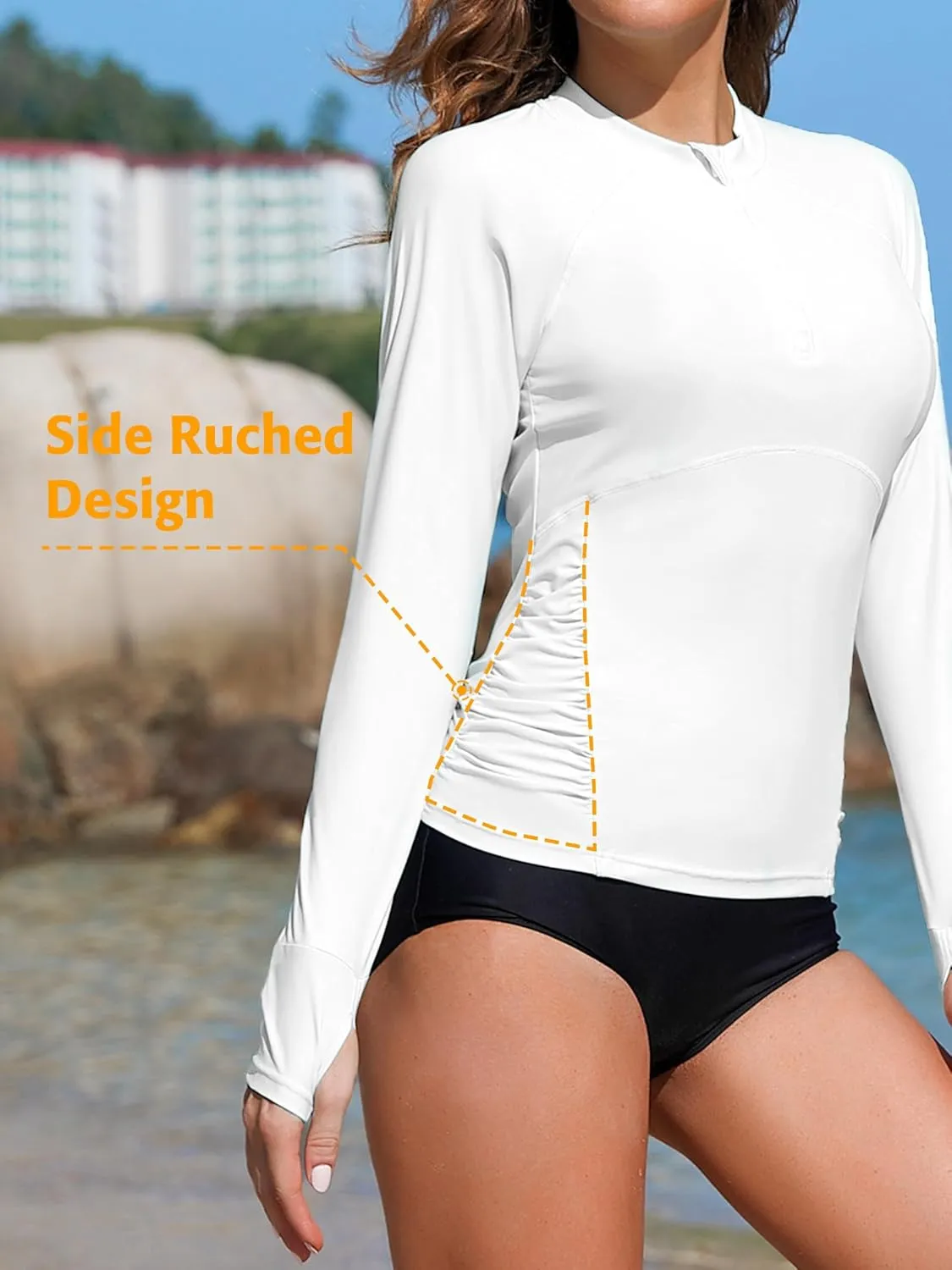 ATTRACO Women Rash Guard Long Sleeve Swimsuits UV UPF 50  Zipper Swim Shirt Quick Dry Sun Shirts