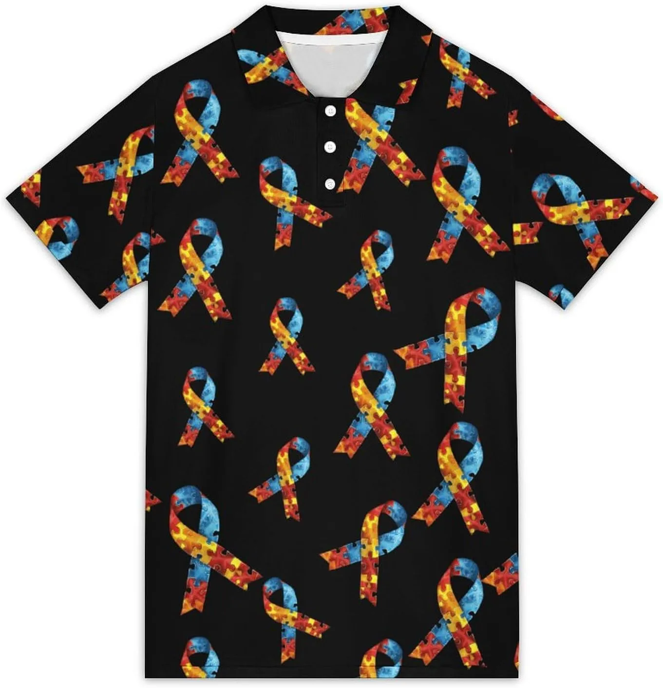 Autism Awareness with Ribbon Mens Polo Shirts Short Sleeve Mesh Gym T-Shirt Summer Tee Top
