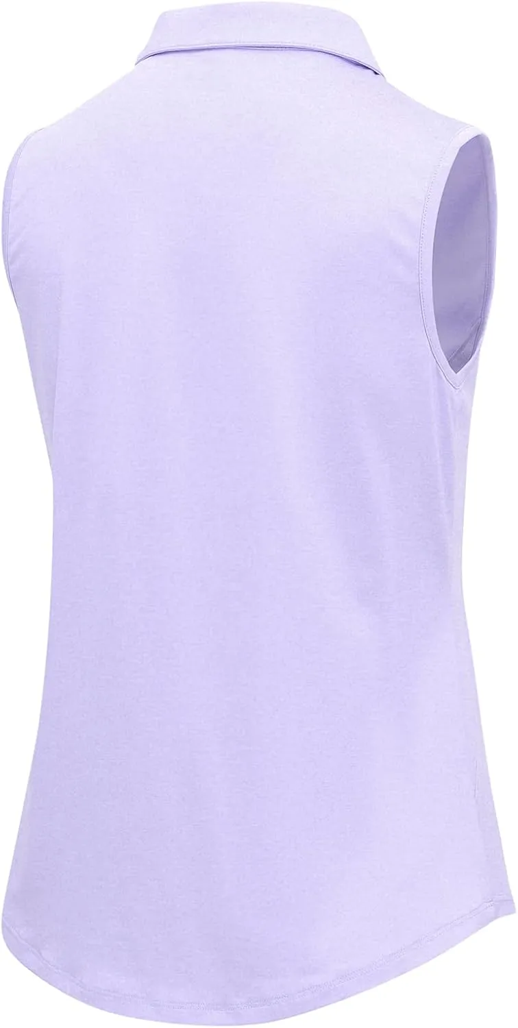 BGOWATU Women's Golf Shirts Sleeveless Polo Shirts Collared 3 Buttons Tennis Tank Tops UV Protection Quick Dry