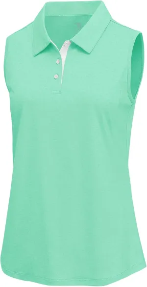 BGOWATU Women's Golf Shirts Sleeveless Polo Shirts Collared 3 Buttons Tennis Tank Tops UV Protection Quick Dry