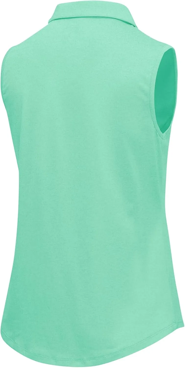 BGOWATU Women's Golf Shirts Sleeveless Polo Shirts Collared 3 Buttons Tennis Tank Tops UV Protection Quick Dry