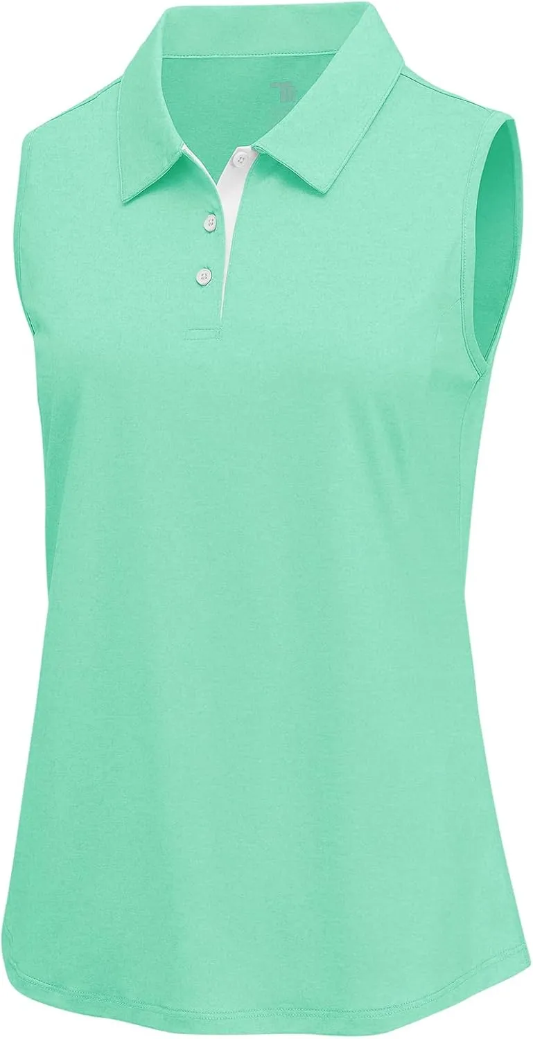 BGOWATU Women's Golf Shirts Sleeveless Polo Shirts Collared 3 Buttons Tennis Tank Tops UV Protection Quick Dry
