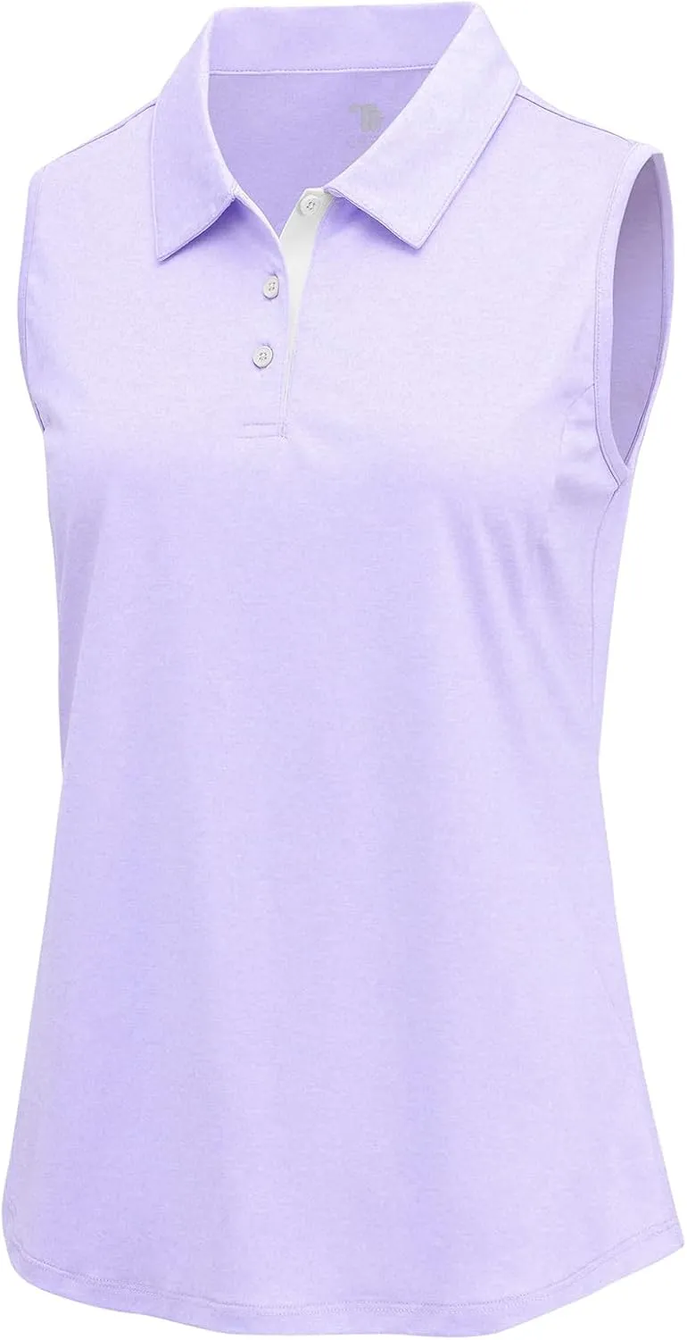 BGOWATU Women's Golf Shirts Sleeveless Polo Shirts Collared 3 Buttons Tennis Tank Tops UV Protection Quick Dry