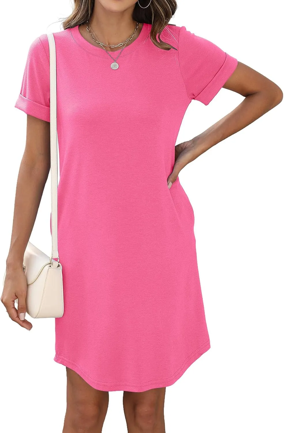 Bluetime Womens T Shirt Dresses Casual 2025 Summer Short Sleeve Loose Vacation Dress with Pockets