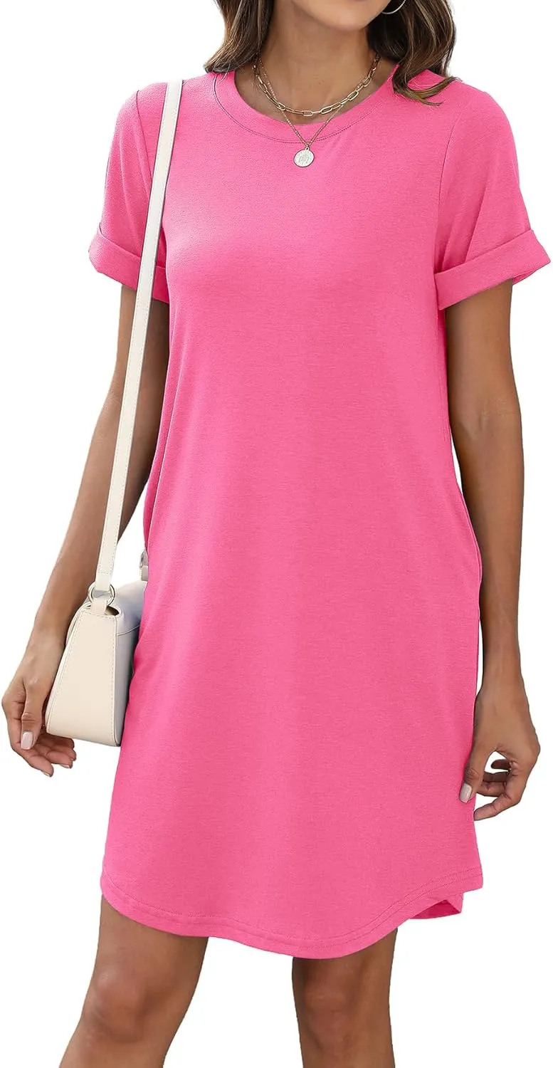 Bluetime Womens T Shirt Dresses Casual 2025 Summer Short Sleeve Loose Vacation Dress with Pockets