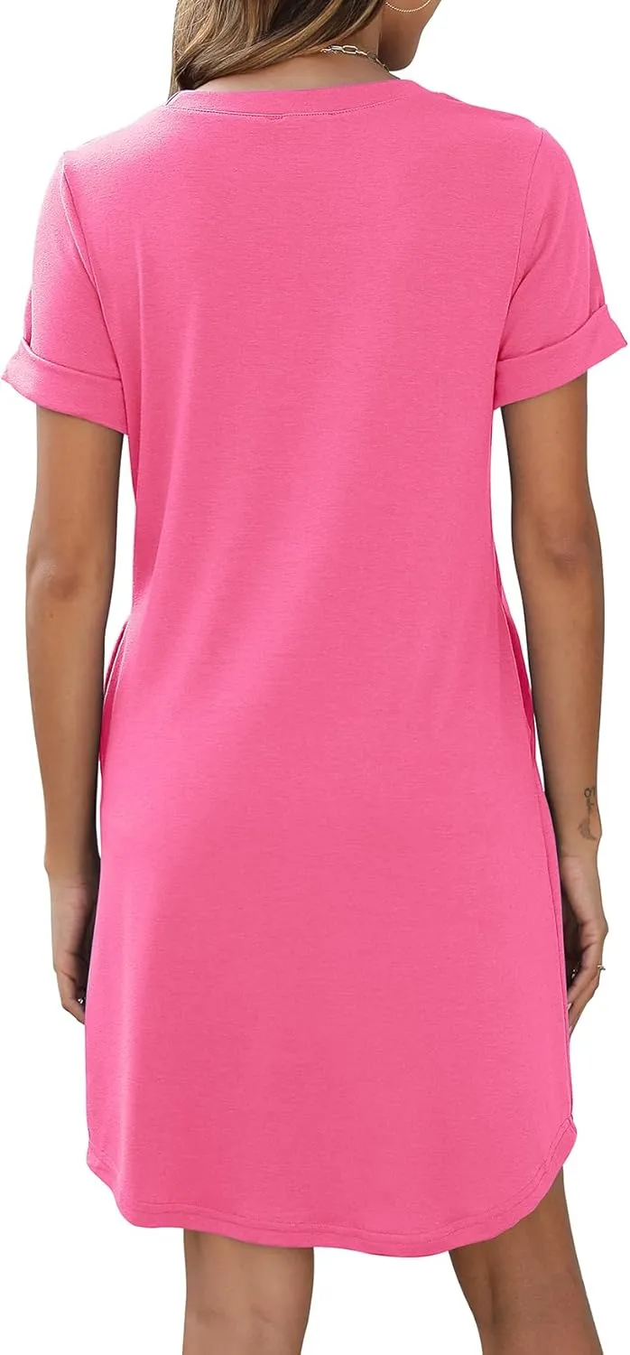 Bluetime Womens T Shirt Dresses Casual 2025 Summer Short Sleeve Loose Vacation Dress with Pockets