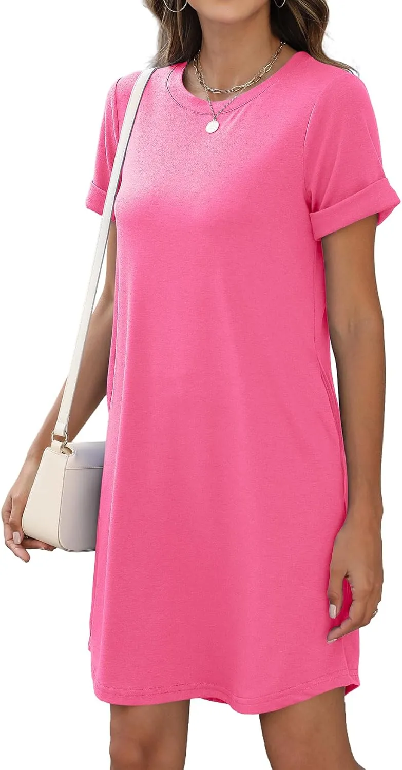 Bluetime Womens T Shirt Dresses Casual 2025 Summer Short Sleeve Loose Vacation Dress with Pockets