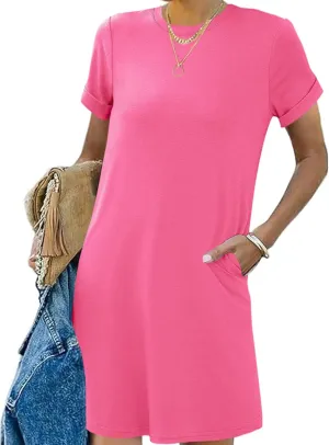Bluetime Womens T Shirt Dresses Casual 2025 Summer Short Sleeve Loose Vacation Dress with Pockets