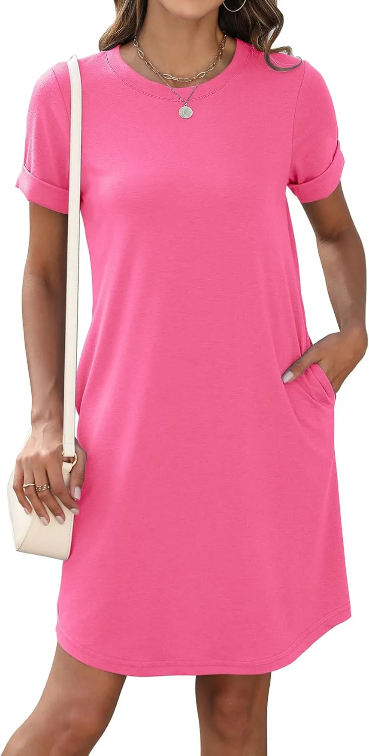 Bluetime Womens T Shirt Dresses Casual 2025 Summer Short Sleeve Loose Vacation Dress with Pockets