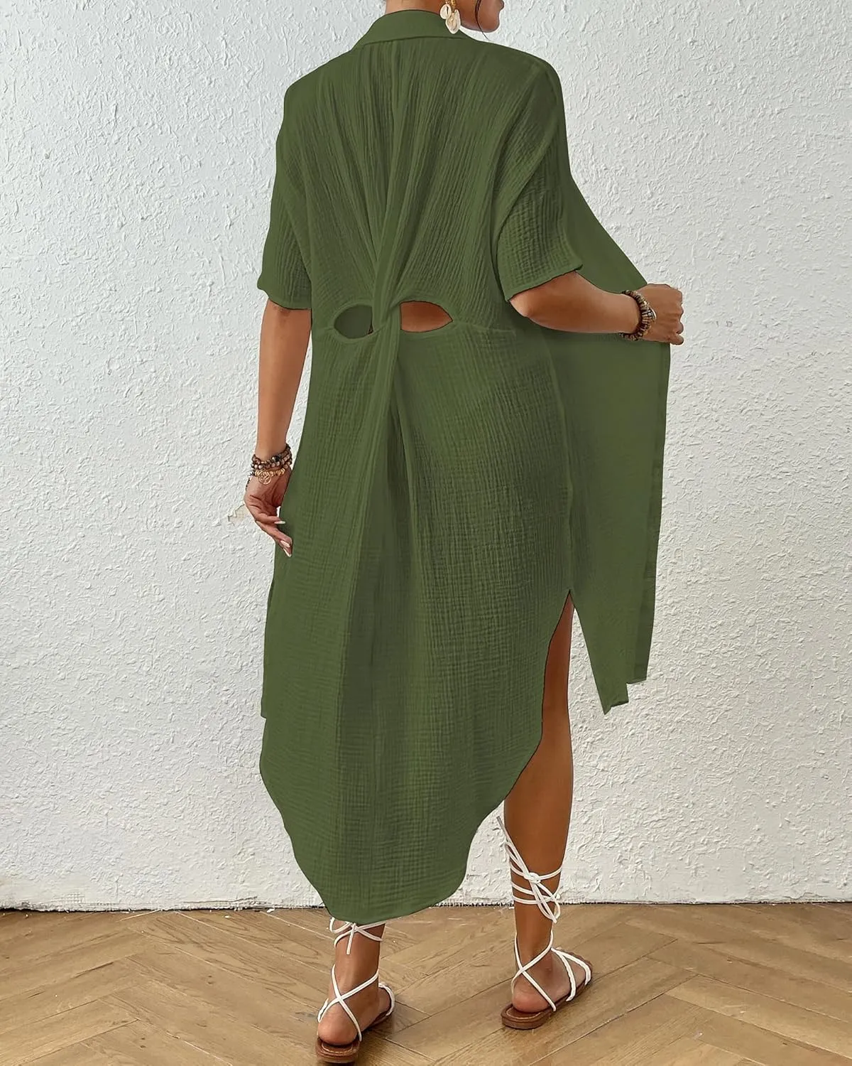 Bsubseach 2025 Cotton Beach Cover Up for Women - Long Button Down Swimsuit Coverup Bathing Suit Shirt Dress Vacation Outfits