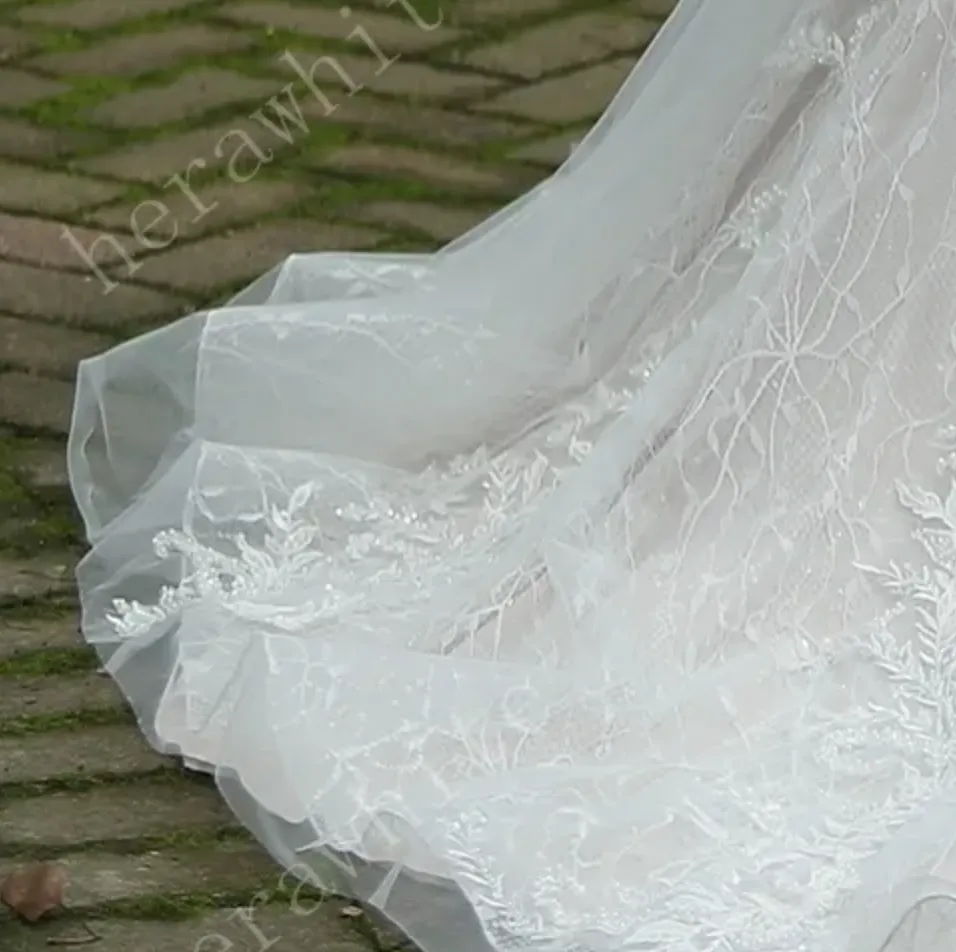 Classic V Neck Allover Lace Fit and Flare Wedding Dress