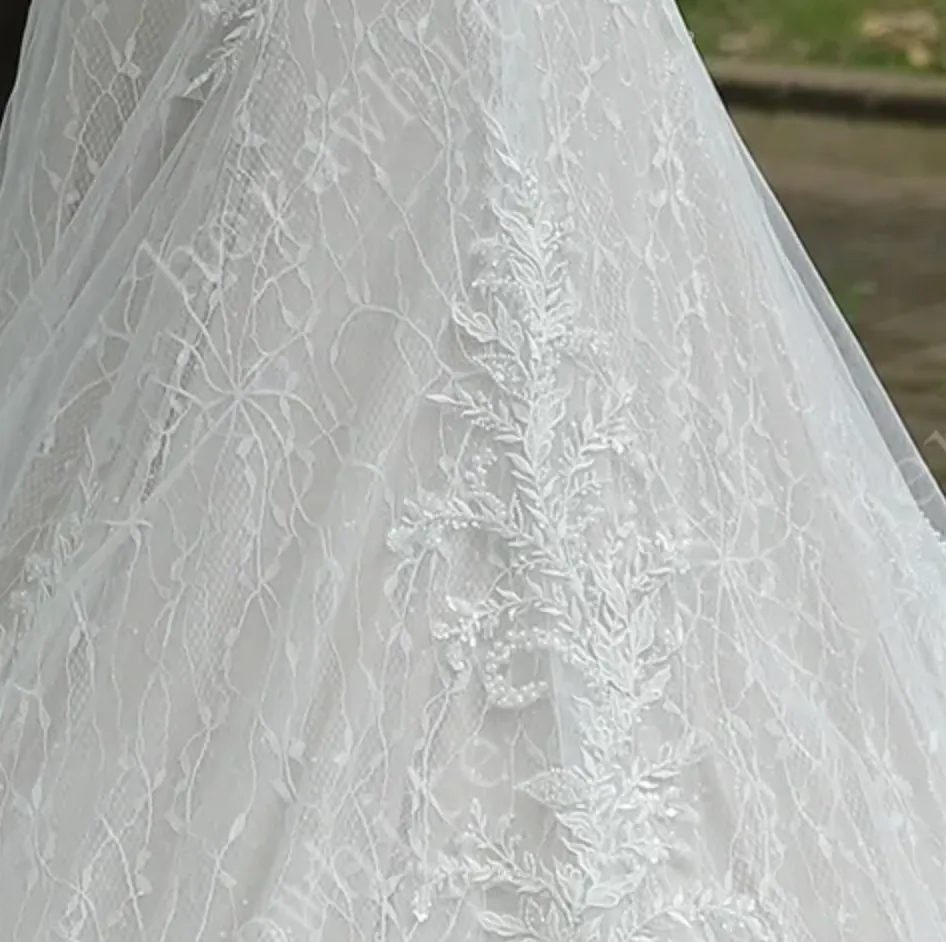 Classic V Neck Allover Lace Fit and Flare Wedding Dress