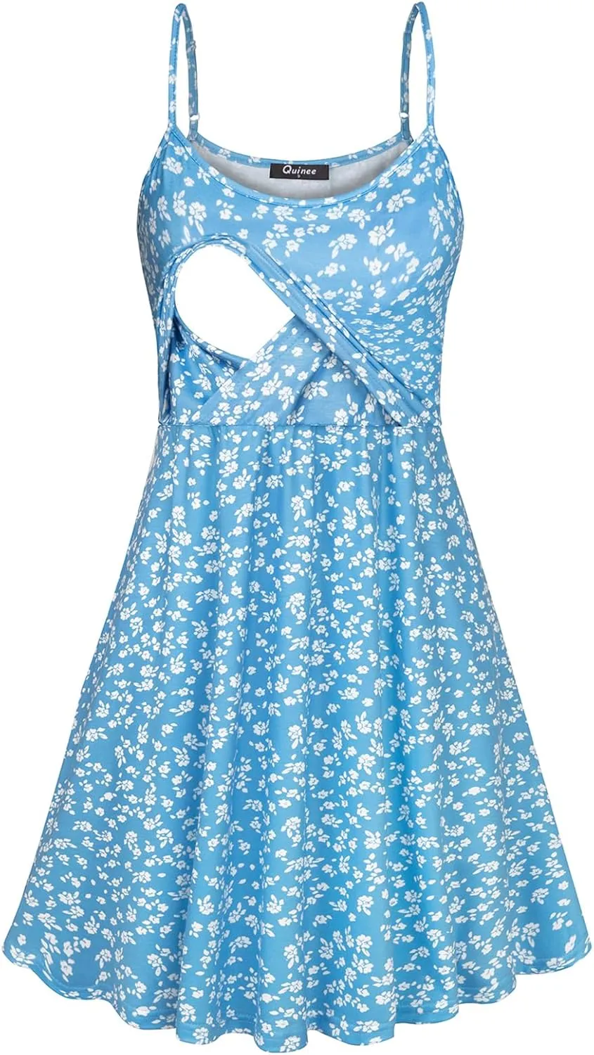 connche Floral Maternity Summer Dress Spaghetti Strap Nursing Breastfeeding