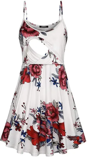 connche Floral Maternity Summer Dress Spaghetti Strap Nursing Breastfeeding