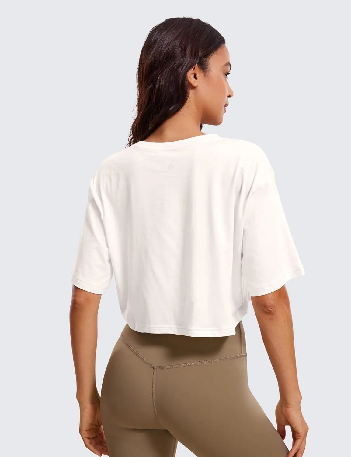 CRZ YOGA Women's Pima Cotton Workout Crop Tops Short Sleeve Yoga Shirts Casual Athletic Running T-Shirts