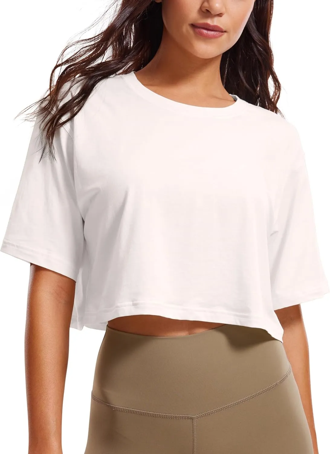 CRZ YOGA Women's Pima Cotton Workout Crop Tops Short Sleeve Yoga Shirts Casual Athletic Running T-Shirts