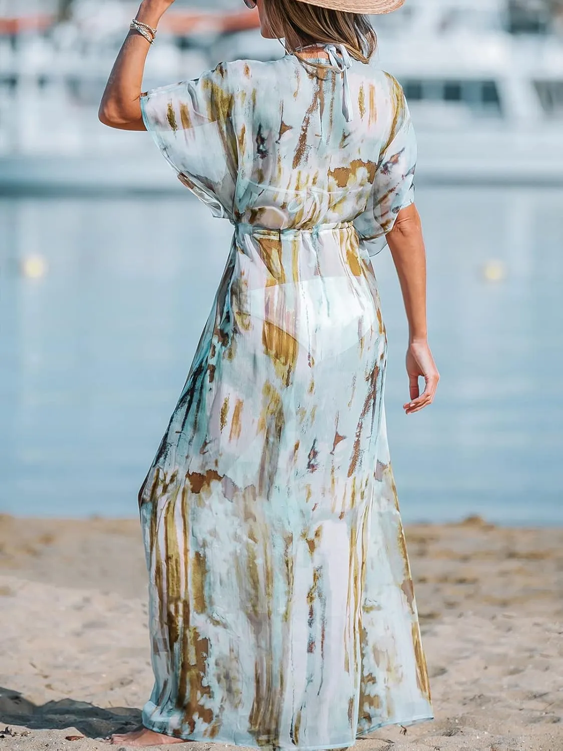 CUPSHE Kimono Swimsuit Coverup for Women Open Front Striped Maxi Cardigan Beach Cover Up