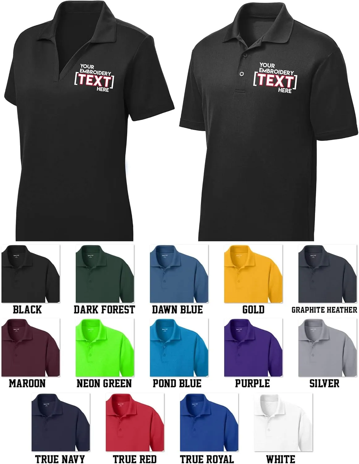 Custom Embroidered Shirts for Women - Your Text - Personalized Embroidery Polos