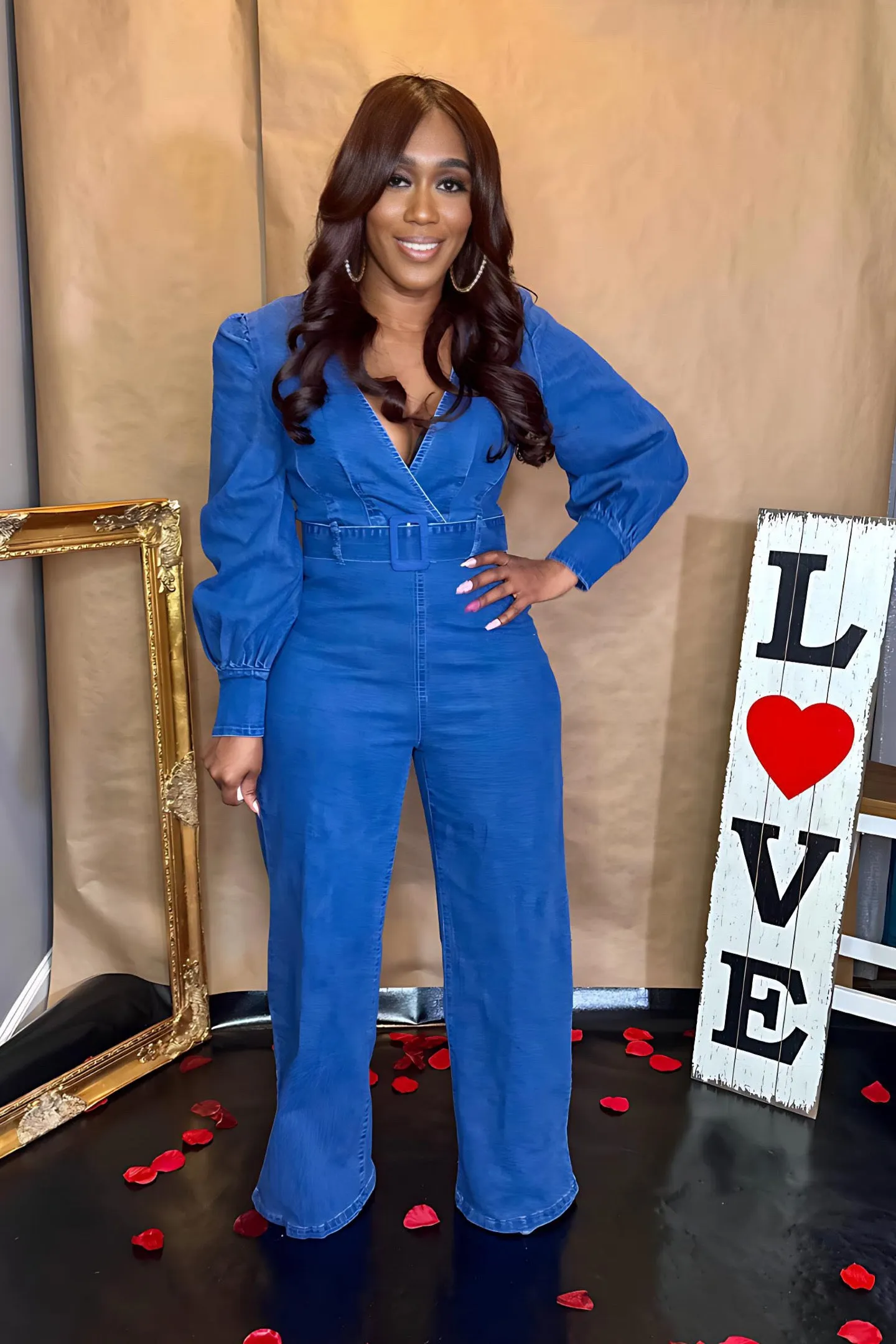 DENIM PUFF SLEEVE JUMPSUIT