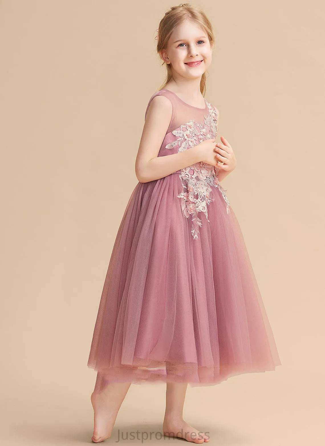 Dress Flower Ball-Gown/Princess With Flower Girl Dresses Neck Scoop Girl Lace/Beading Charlie Sleeveless - Tea-length Tulle