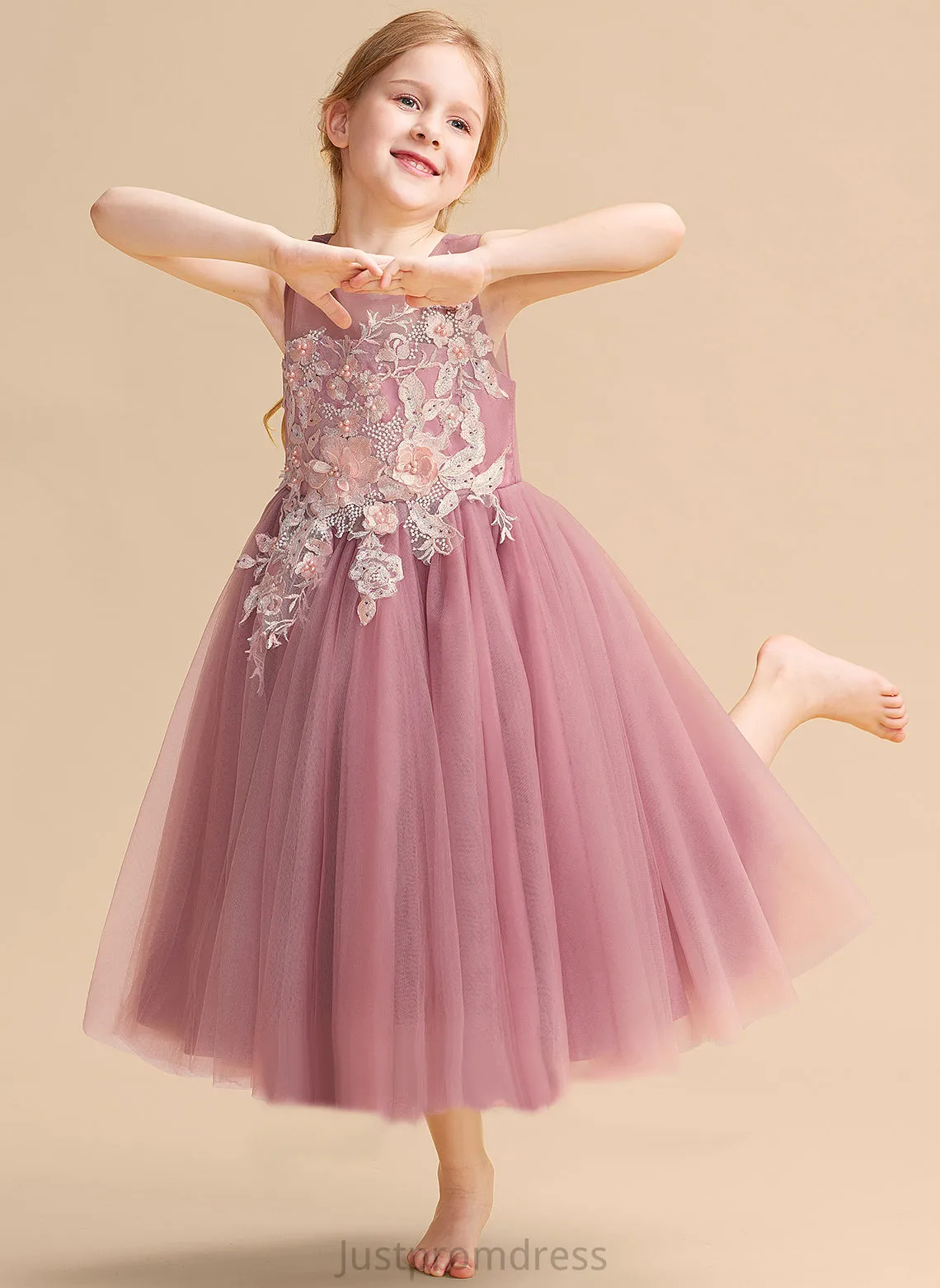 Dress Flower Ball-Gown/Princess With Flower Girl Dresses Neck Scoop Girl Lace/Beading Charlie Sleeveless - Tea-length Tulle