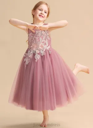 Dress Flower Ball-Gown/Princess With Flower Girl Dresses Neck Scoop Girl Lace/Beading Charlie Sleeveless - Tea-length Tulle