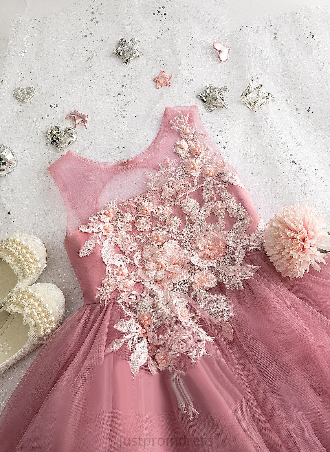 Dress Flower Ball-Gown/Princess With Flower Girl Dresses Neck Scoop Girl Lace/Beading Charlie Sleeveless - Tea-length Tulle
