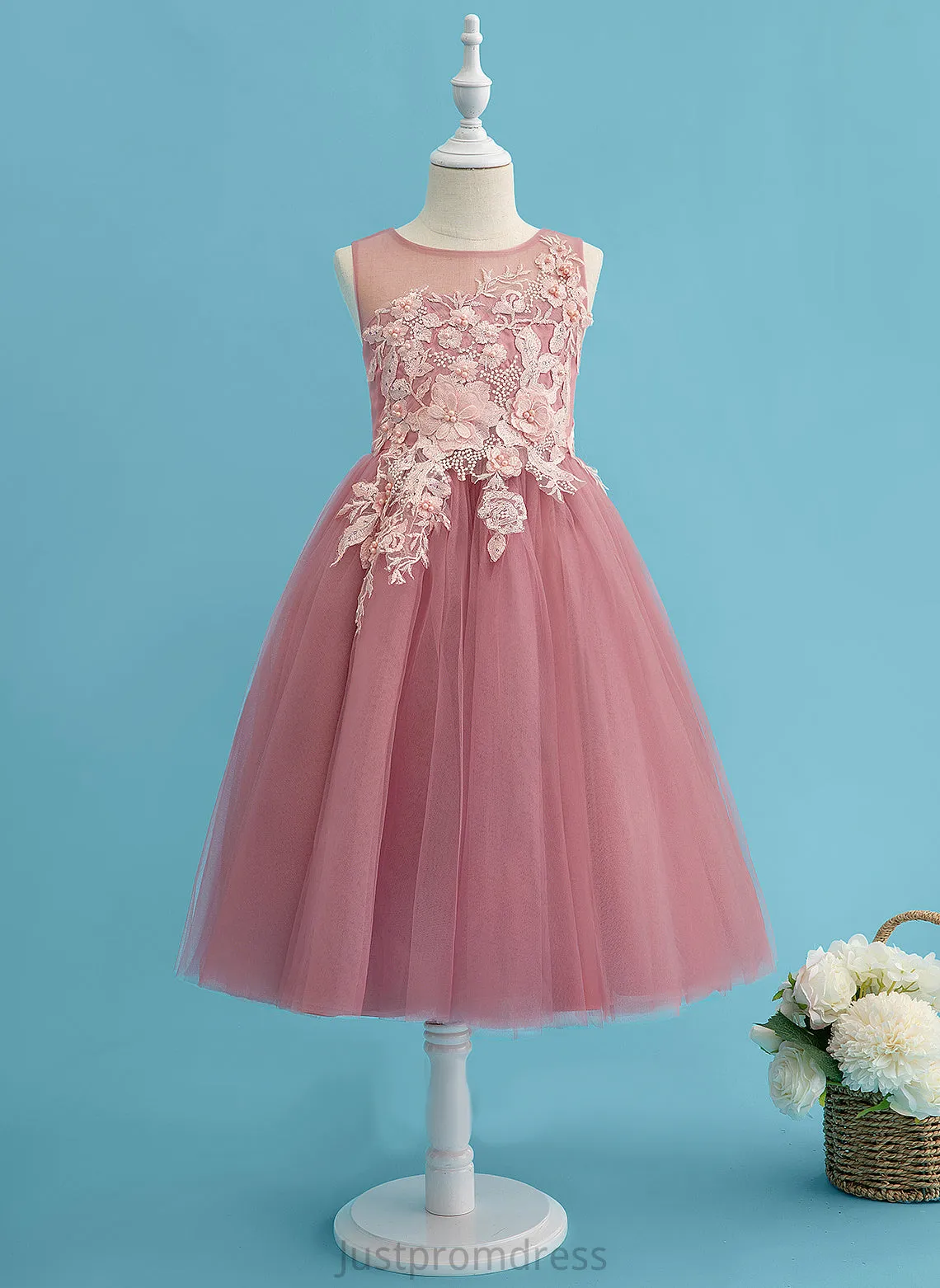 Dress Flower Ball-Gown/Princess With Flower Girl Dresses Neck Scoop Girl Lace/Beading Charlie Sleeveless - Tea-length Tulle