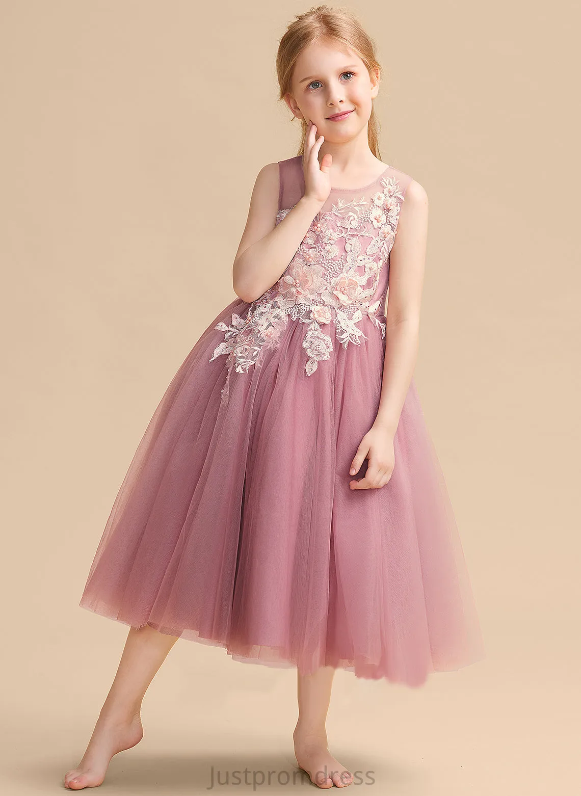 Dress Flower Ball-Gown/Princess With Flower Girl Dresses Neck Scoop Girl Lace/Beading Charlie Sleeveless - Tea-length Tulle
