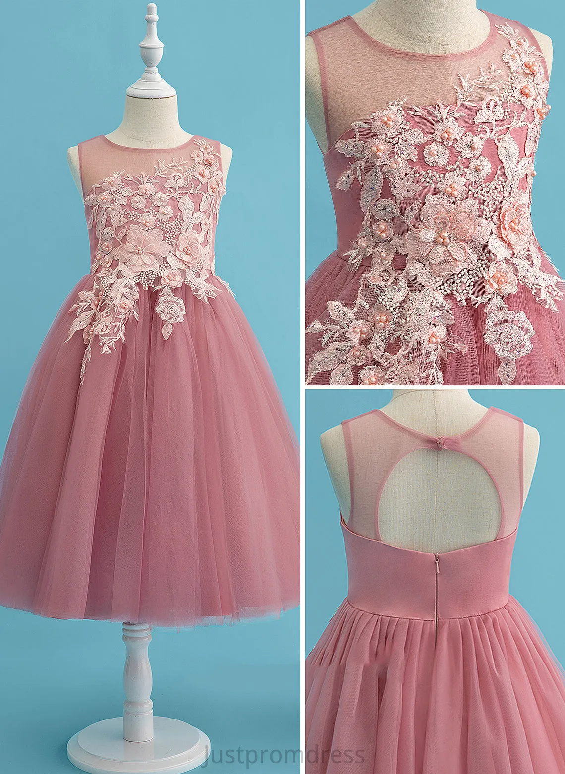 Dress Flower Ball-Gown/Princess With Flower Girl Dresses Neck Scoop Girl Lace/Beading Charlie Sleeveless - Tea-length Tulle