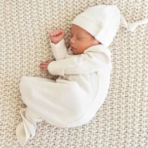 Eggshell Waffle Bamboo Newborn Baby Knot Gown & Hat Set