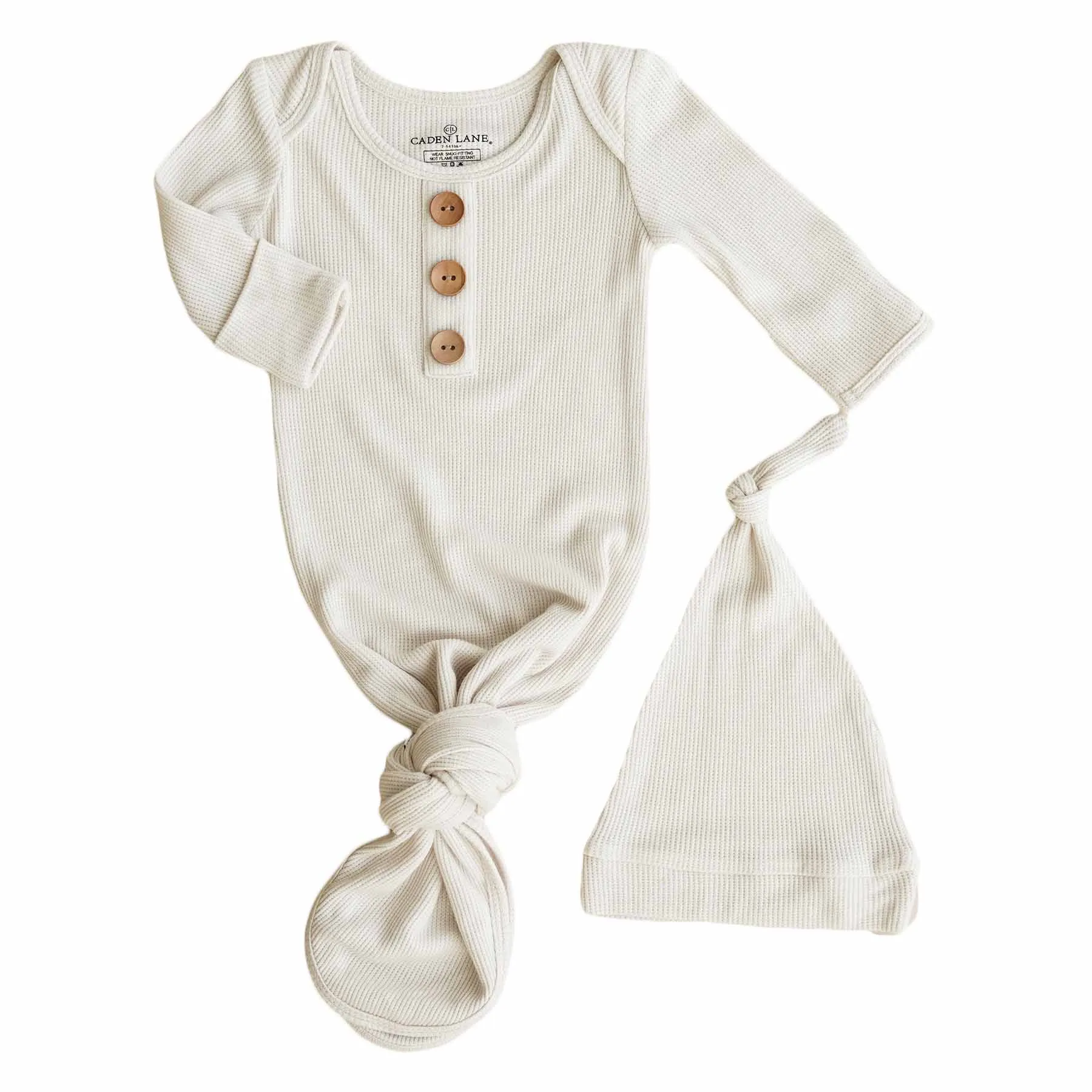 Eggshell Waffle Bamboo Newborn Baby Knot Gown & Hat Set