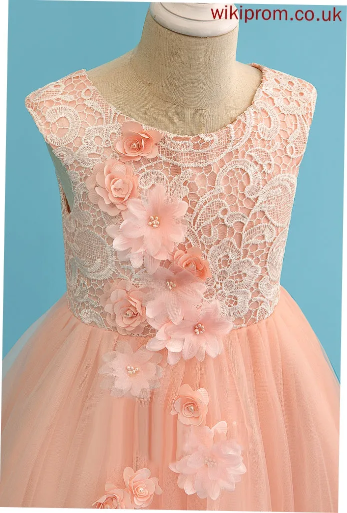 Floor-length Girl Tulle/Lace Sleeveless Flower Gina With - Dress Neck Flower Girl Dresses Scoop Ball-Gown/Princess Beading/Flower(s)