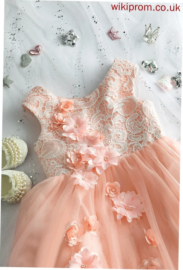 Floor-length Girl Tulle/Lace Sleeveless Flower Gina With - Dress Neck Flower Girl Dresses Scoop Ball-Gown/Princess Beading/Flower(s)