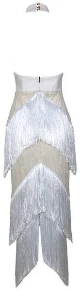 Fringed Lace White Halter Gown