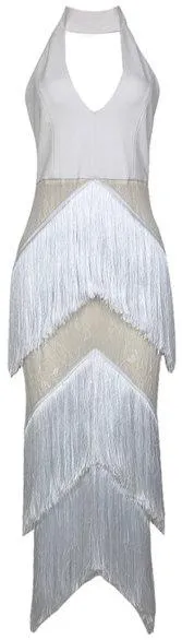 Fringed Lace White Halter Gown