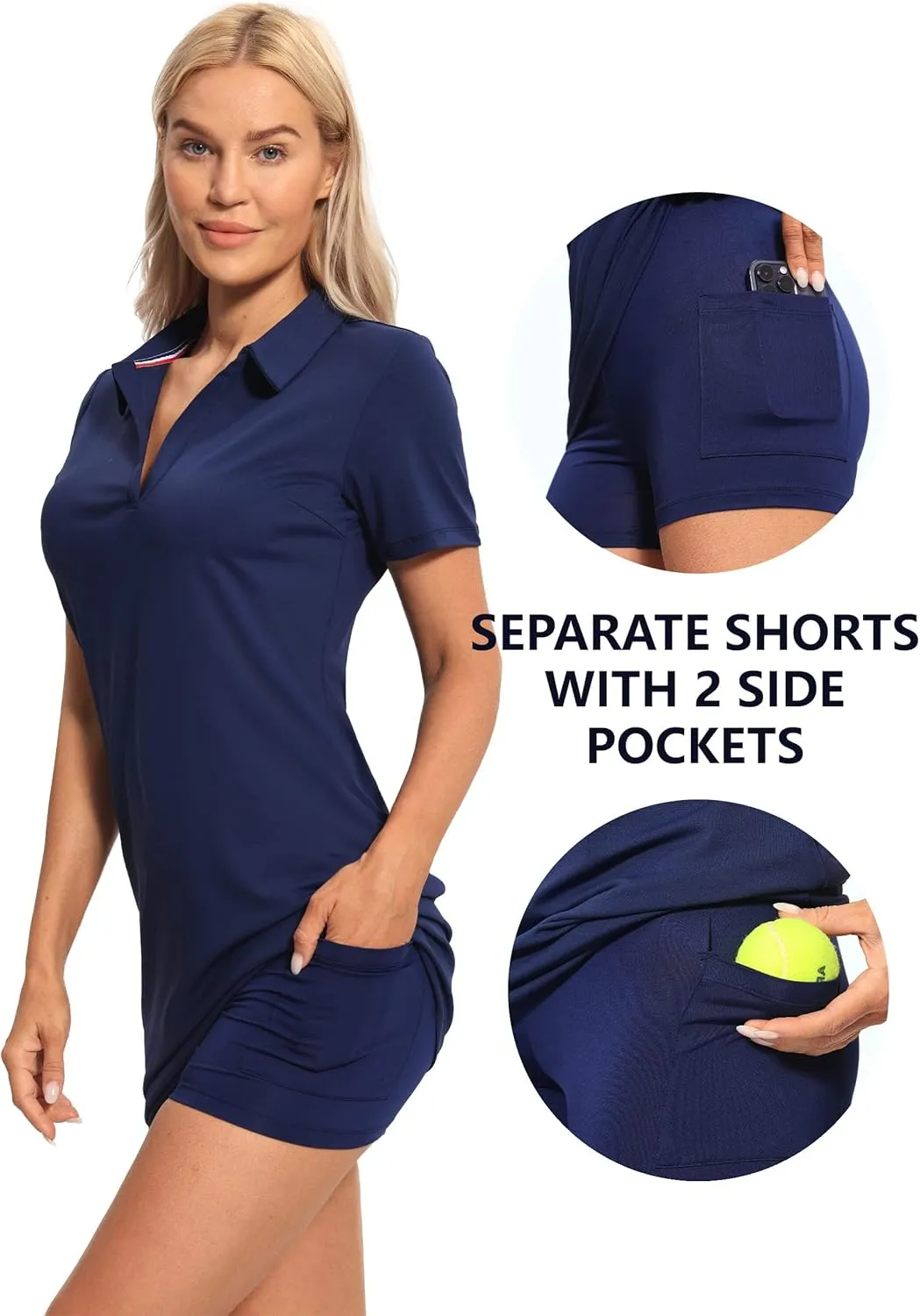 Hiverlay Women's Tennis Dress with Shorts Underneath and Pockets V Neck Collar Sports Athletic Workout Sleeveless Dress