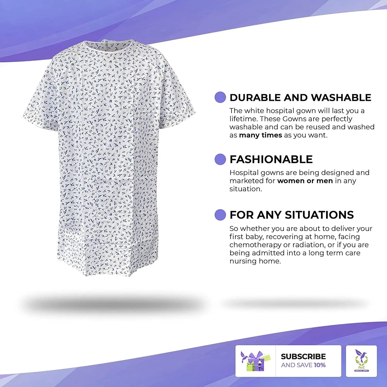 Hospital Gown White X-large. Pack of 3 Hospital Gowns for Women and Men with Back Tie Medical Patient Gowns; 100% Cotton Nursing Nightgown with Roomy Sleeves