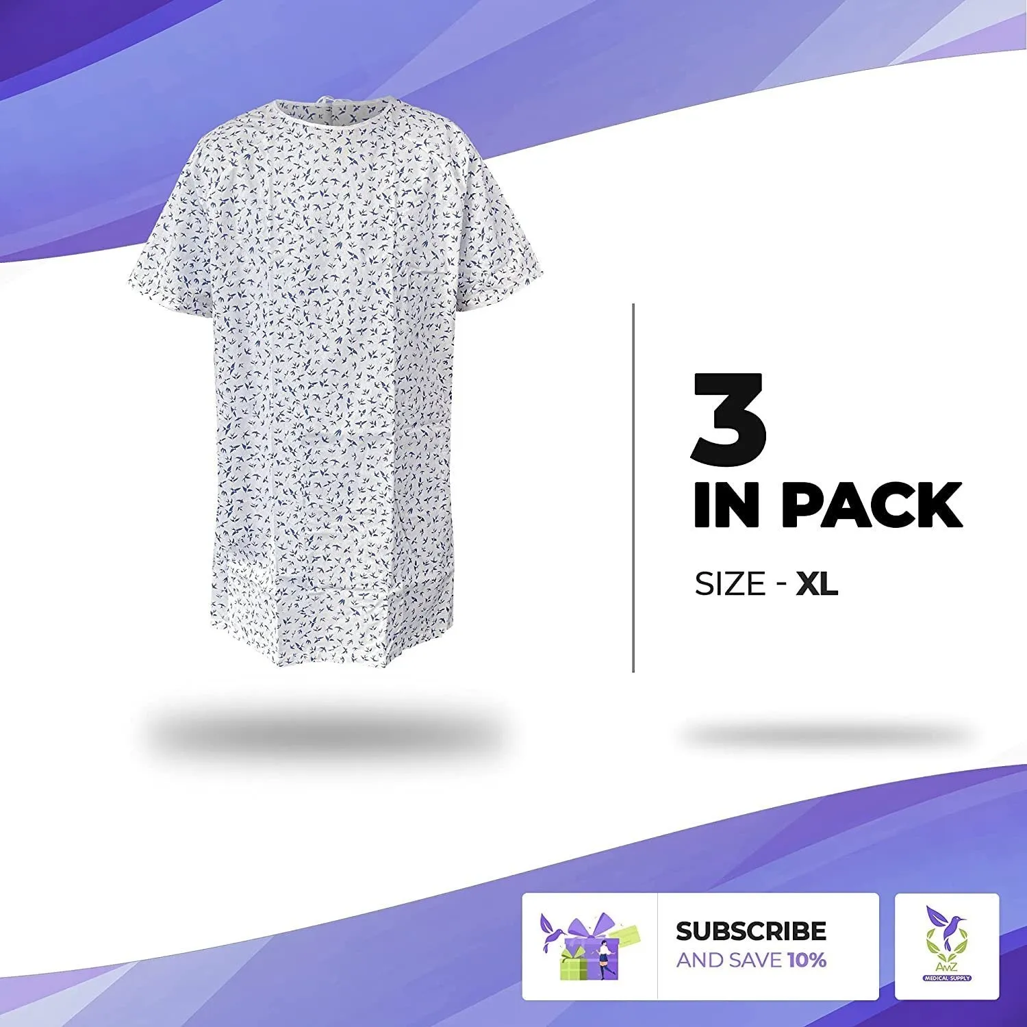 Hospital Gown White X-large. Pack of 3 Hospital Gowns for Women and Men with Back Tie Medical Patient Gowns; 100% Cotton Nursing Nightgown with Roomy Sleeves